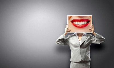 Woman showing photo