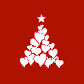 Vector Christmas tree with hearts