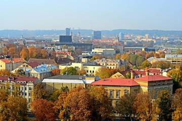Fototapeta na wymiar Vilnius autumn panorama from Gediminas castle tower