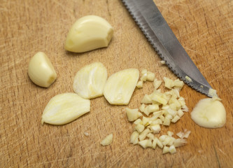 Chopped garlic with knife