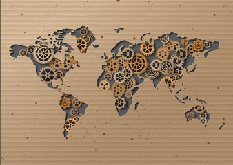 vector World map  Brown Cardboard