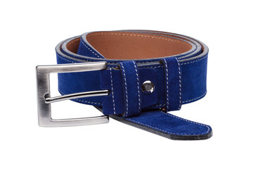 Blue men leather belt isolated on white background