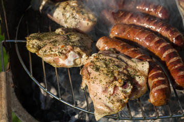 barbecue with delicious grilled meat on grill