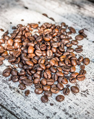 Coffee on white wooden background