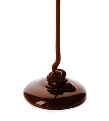 Melted chocolate flow isolated on white