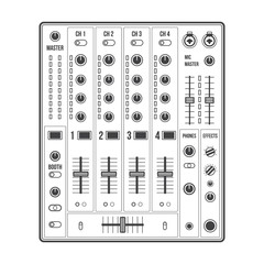 vector outline sound dj mixer with knobs and sliders
