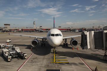 Airplane, view from airport terminal.