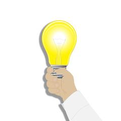 Conceptual icon, a light bulb in a hand of the man