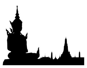 Silhouetted of buddha sculpture with wat arun,Thailand