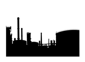 Silhouetted of oil refinery