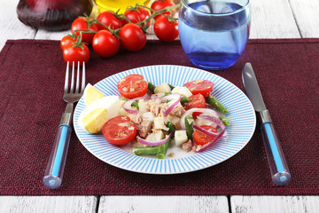 Fresh breakfast consisting of vegetable salad served