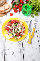 Fresh breakfast consisting of vegetable salad served