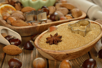 Fototapeta na wymiar Nuts, spices and sugar