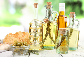 Different sorts of cooking oil, close-up