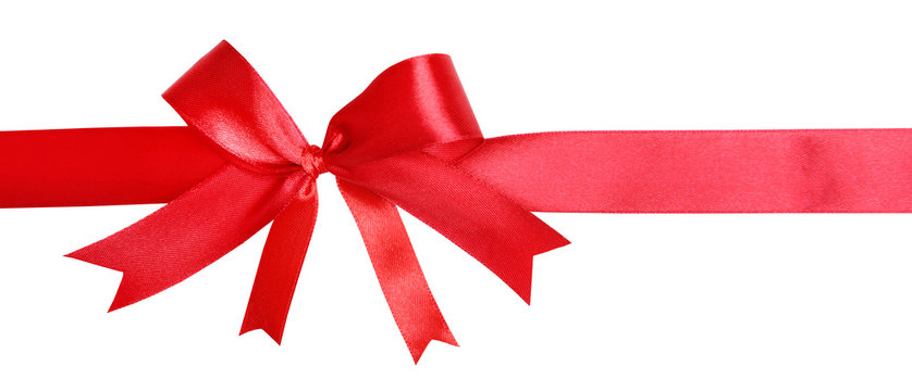 Shiny red ribbon with bow isolated on white