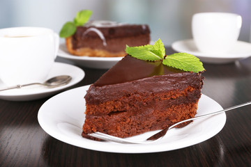 Pieces of chocolate cake