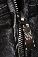 Zipper on clothes close up