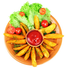 Homemade fried potato on plate isolated on white