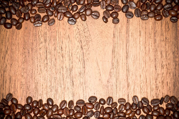 Coffee on teak wooden background, vintage