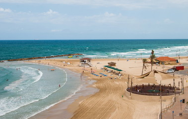 The beach on  Mediterranean Sea in Netanya in Israel
