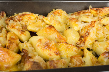 fried potatoes on a baking sheet