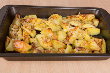 fried potatoes on a baking sheet