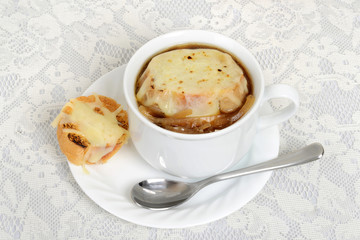top view french onion soup
