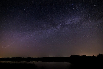 Smooth surface of the lake on a background the starry sky