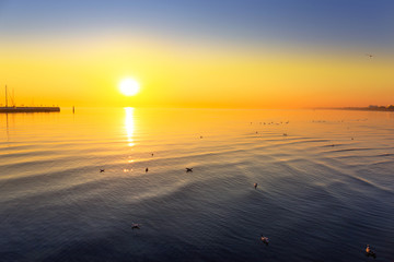 Sunrise at Baltic sea in Sopot, Poland - obrazy, fototapety, plakaty