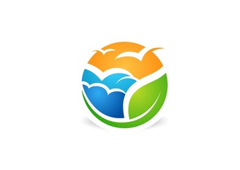 eco,nature,seagul,beach logo,landscape,clouds,birds,leaf