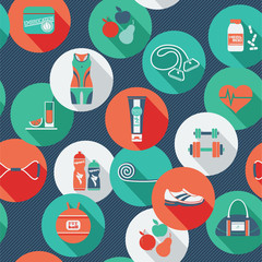 Seamless pattern with icons of fitness.