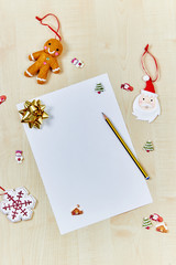 Top view christmas santa list, empty