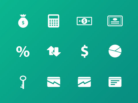 Economy icons on green background.