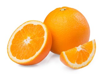 Sliced orange fruit isolated on white background