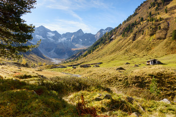 Fototapeta premium herbstliche Almlandschaft mit Berghütten