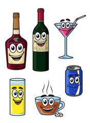 Happy cartoon beverage characters