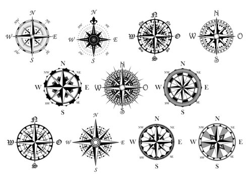Antique compasses symbols set