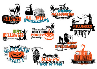Set of Happy Halloween vector banners