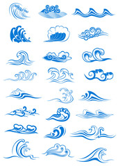 Blue ocean waves set
