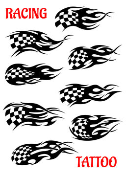 Set of motor racing vector tattoos