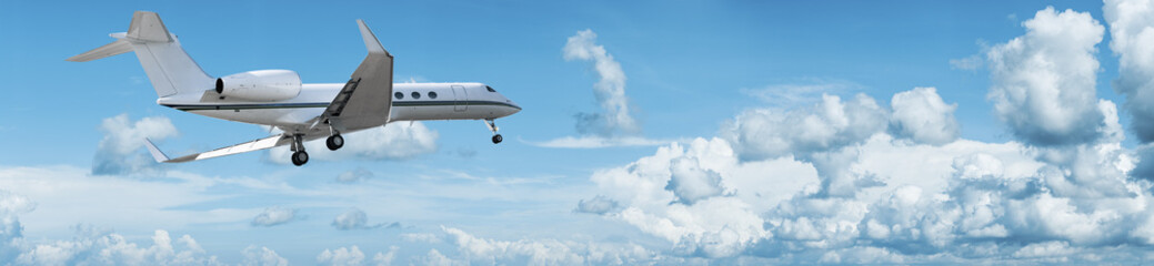 Private jet is maneuvering for landing