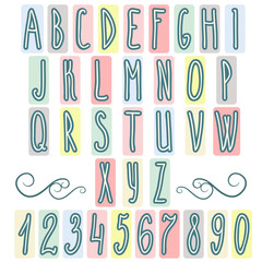 Colorful alphabet and numbers. Hand drawn