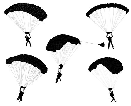 skydivers silhouettes collection - vector