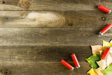 Fototapeta premium Wood background with leaves