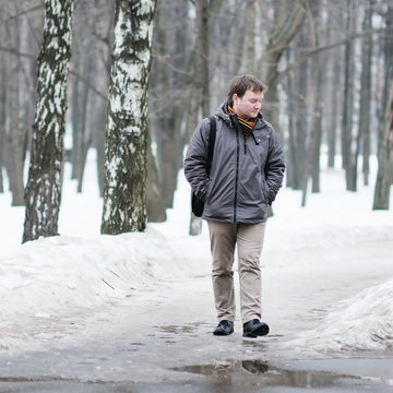 Middle age man in snow park