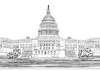Fototapeta na wymiar Washington DC. United States Capitol hill, USA. Sketch cityscape
