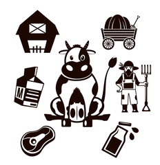 Stock vector farm cow pictogram black icon set