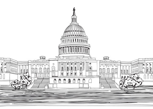 Washington DC. United States Capitol hill, USA. Sketch cityscape