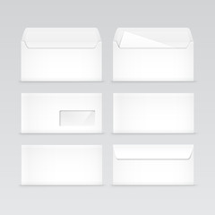 Set of White Blank Envelopes Isolated