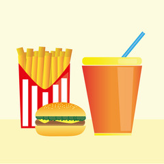 menu: fries, burger and soda